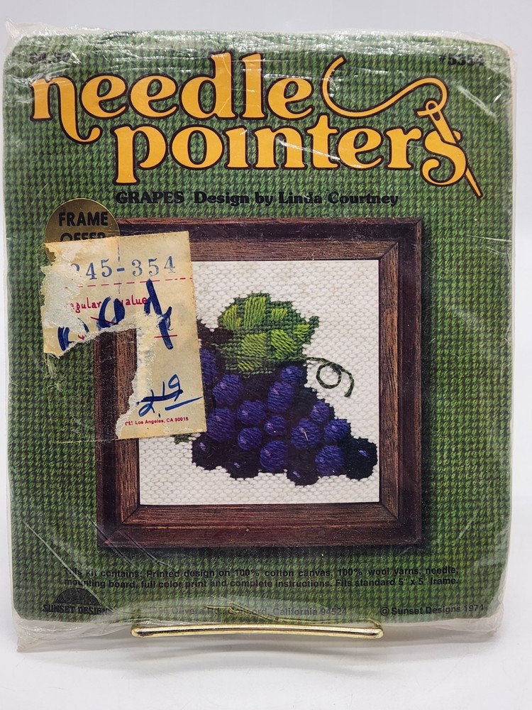 Sunset Designs Needle Pointers Needlepoint Kit #5354 Grapes 5”X 5” 1974