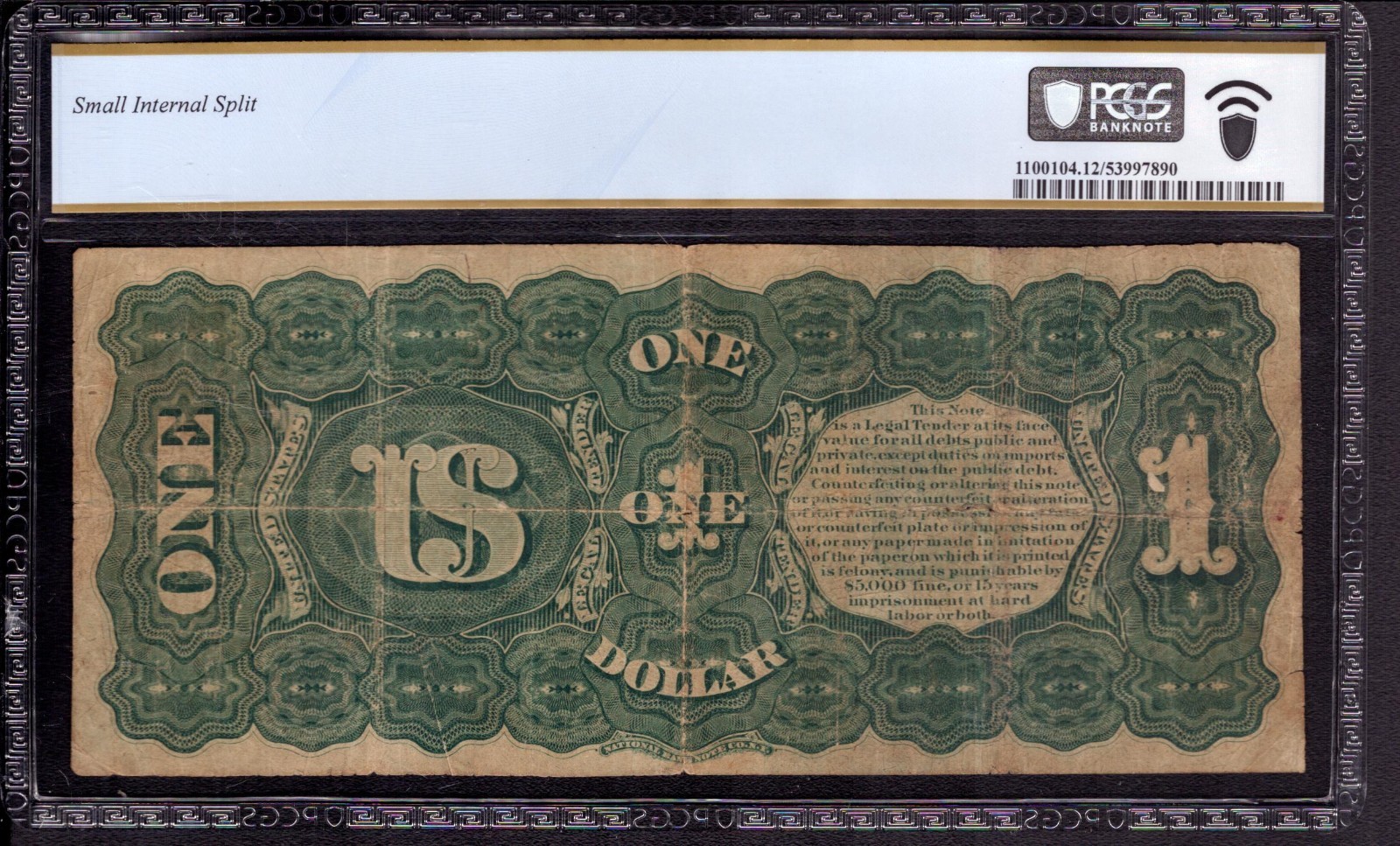 1869 $1 LEGAL TENDER RAINBOW NOTE FR.18 ALLISON SPINNER PCGS B FINE F 12