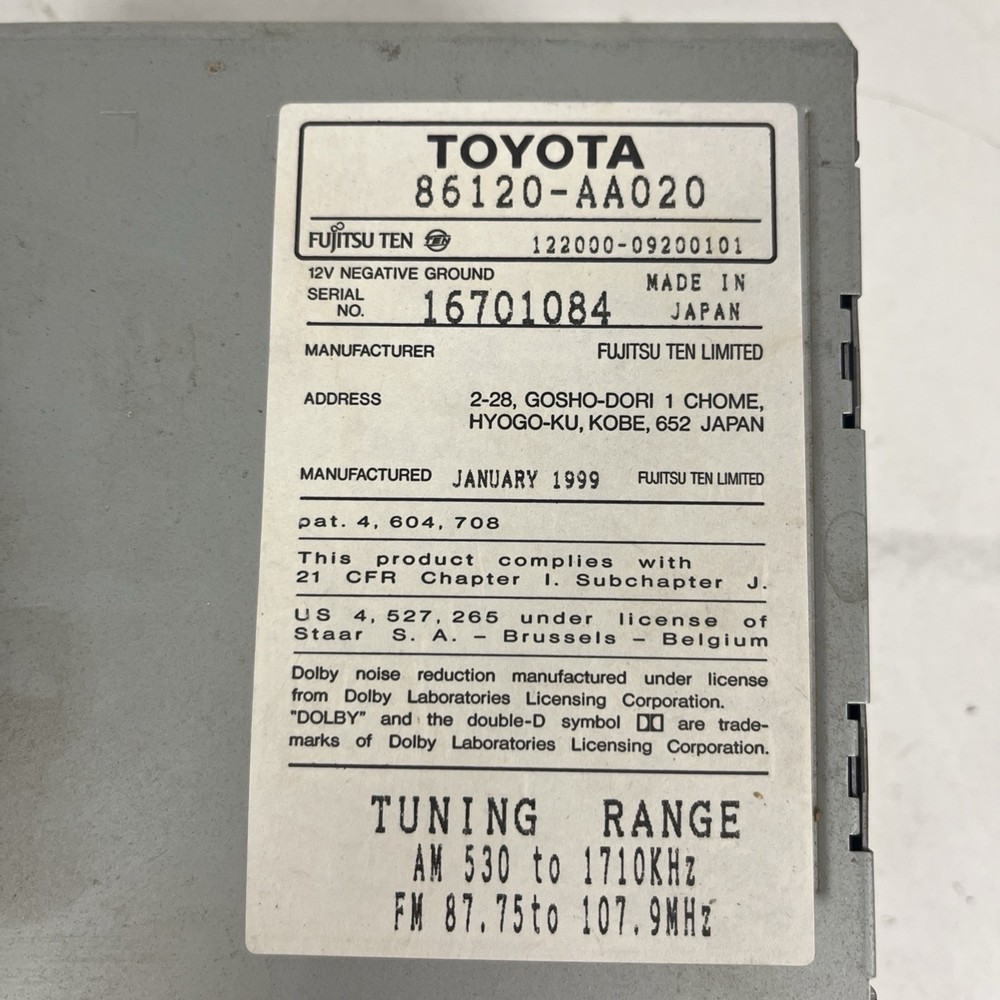 CONTROL PANEL 86120-AA020 For 1999 TOYOTA SOLARA UNTESTED