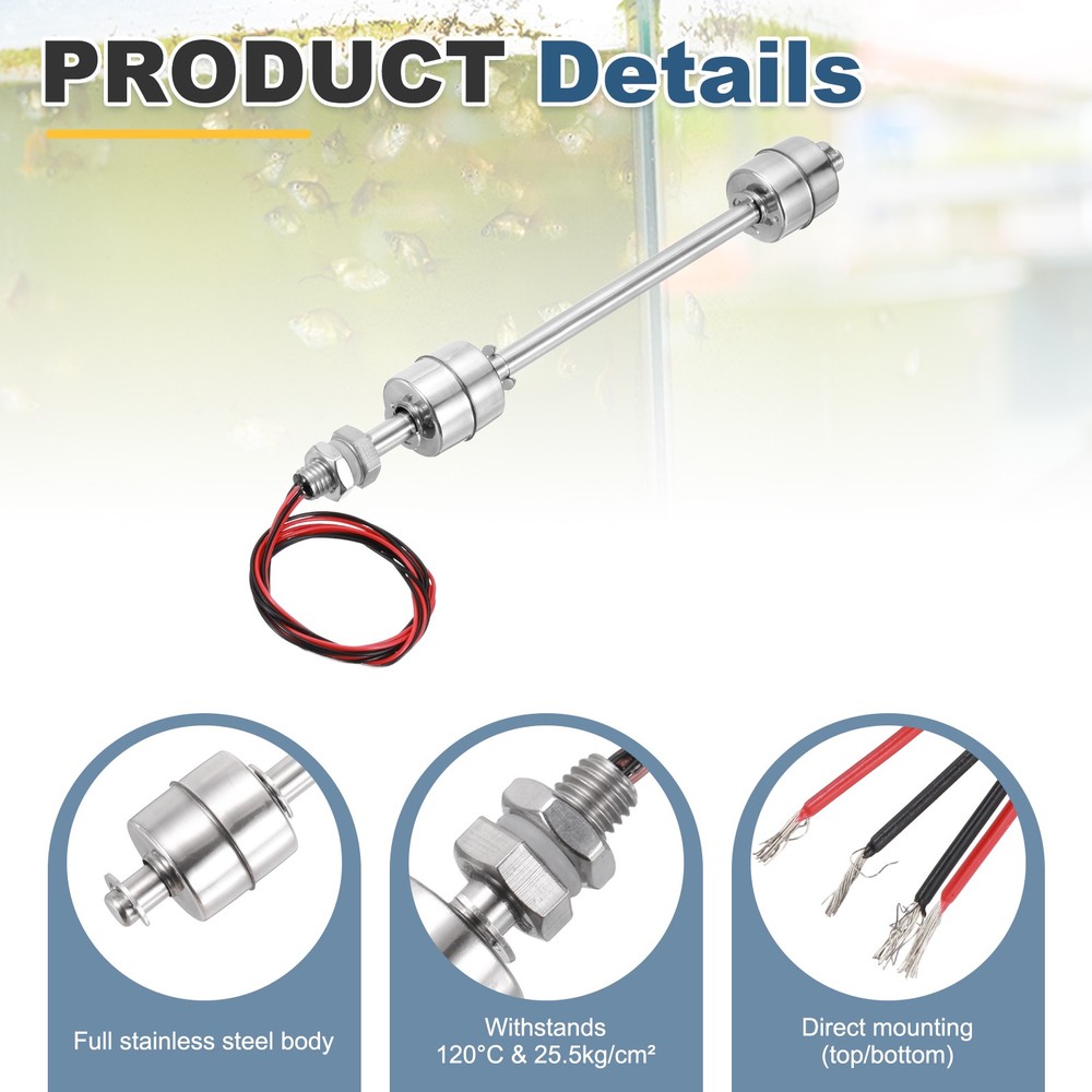 Float Switch 200mm Rod 0.5A Vertical Double Float for Pump/Alarm 1 Pcs