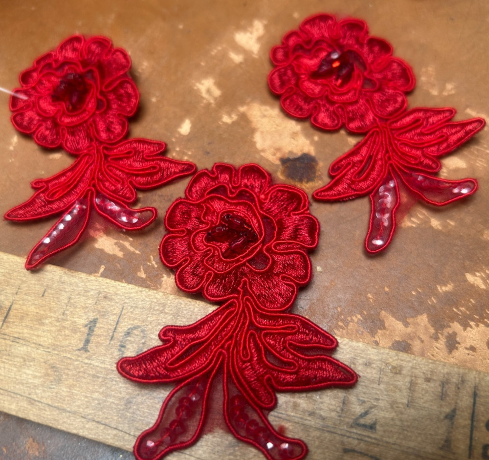 embroidered applique flower soutache 2x3" sequins beads 1pc