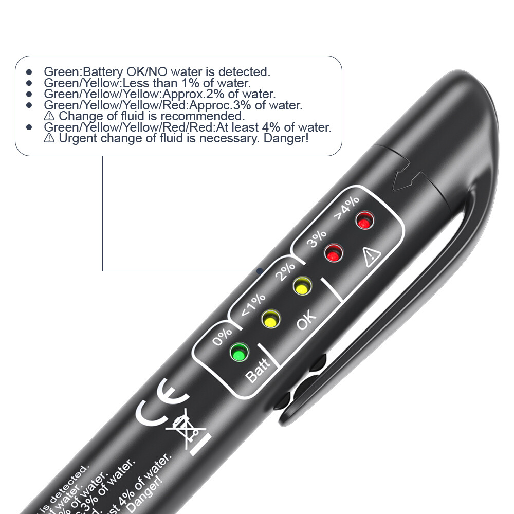 For DOT3/DOT4 Auto Liquid testing Brake Fluid Tester Pen 5 LED Indicator Display