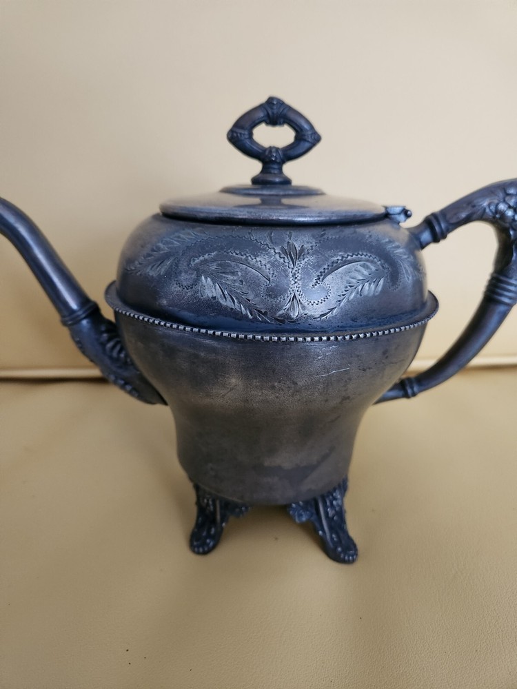 Lexington Quadruple Silver Plated Footed Teapot Antique