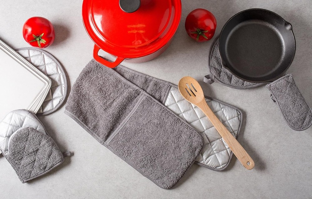 Basic Terry Collection 100% Cotton Quilted Double Mitt Gray