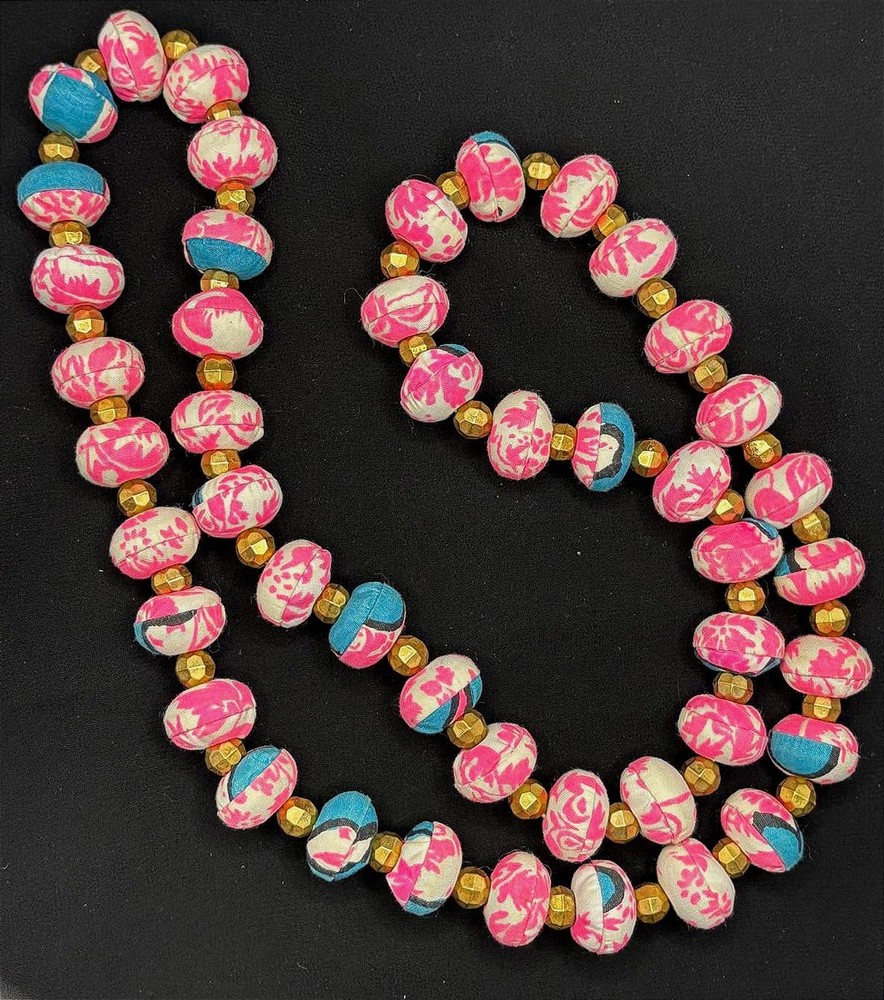 Fabric Wrapped Beaded Necklace
