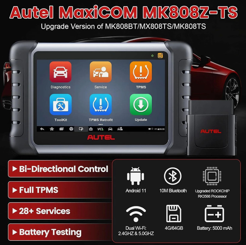 Autel Scanner OBD2 MK808Z-TS Automotive Diagnostic Code Reader Bi-Directional