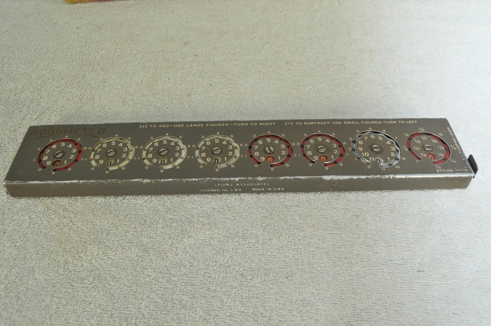 Vintage Addometer Portable Mechanical Adding Machine With Box Stylus Directions