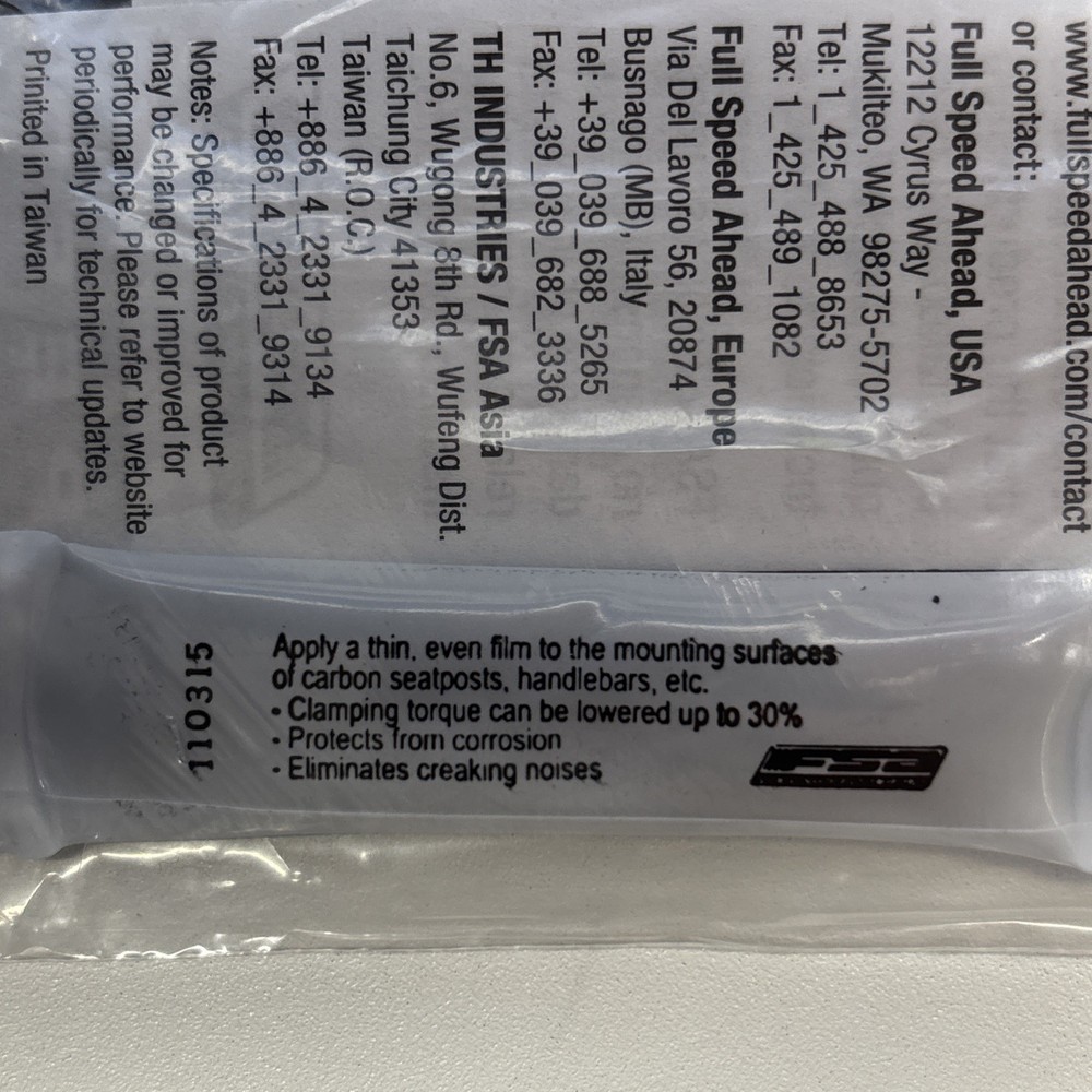 FSA CARBON INSTALLATION PASTE 5g PACKET FOR CARBON BICYCLES, SEATPOST COMPOUND