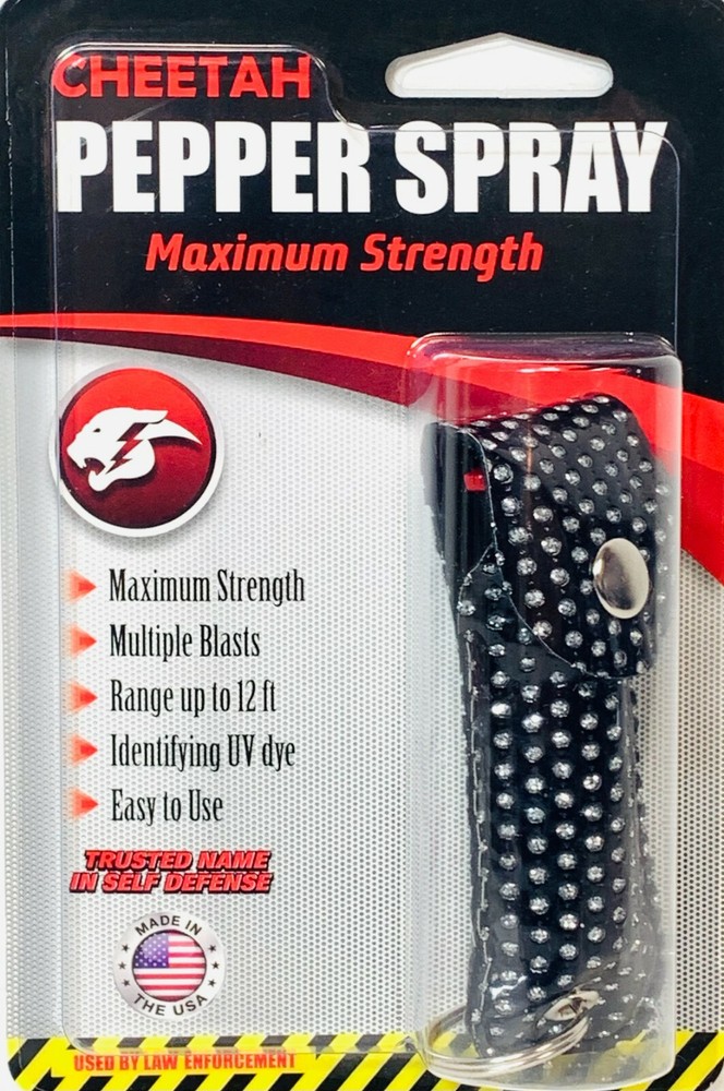 Cheetah Pepper Spray Maximum Strength Leather Case Security Black NEW