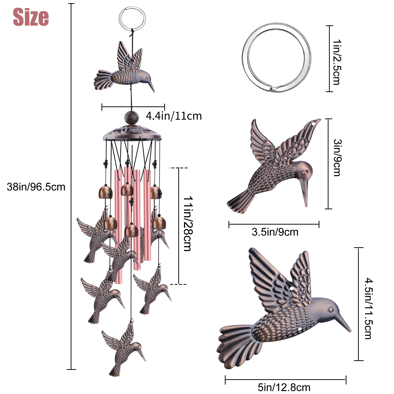 Animal Metal Wind Chimes, 4 Tubes Hanging Bells, Outdoor Garden Home Decor Gift