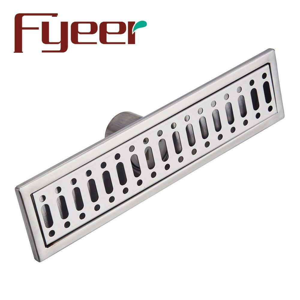 Fyeer Linear Shower Floor Bars Drain Strainers w/ Removable Pattern Grate 40 cm