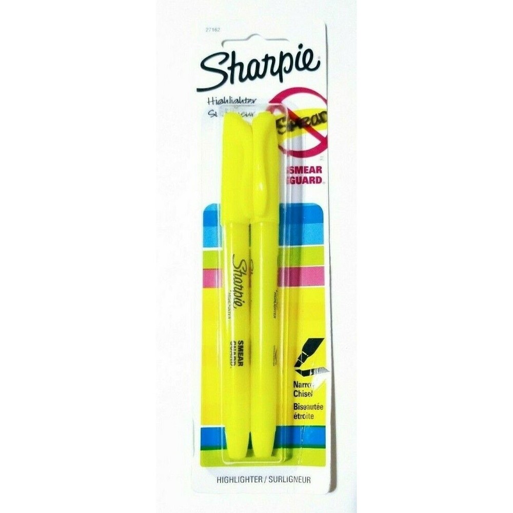 Sharpie Accent Fluorescent Yellow Highlighters, Narrow Chisel, 2 Count Pack