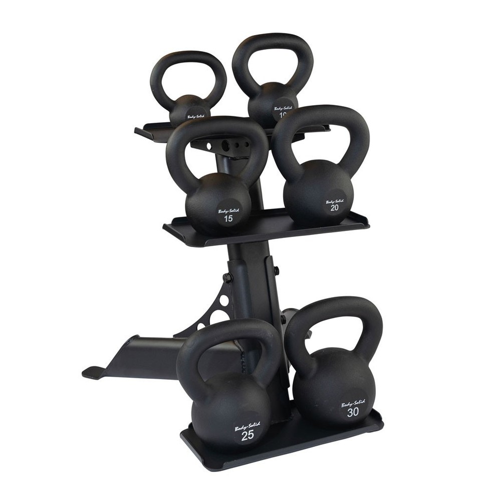 Body-Solid 105 lb. Powder Coat Kettlebell Package with Rack