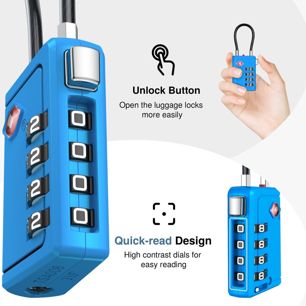 TSA Approved Luggage Travel Locks with Open Alert Indicator, 4 Digit Combinat...