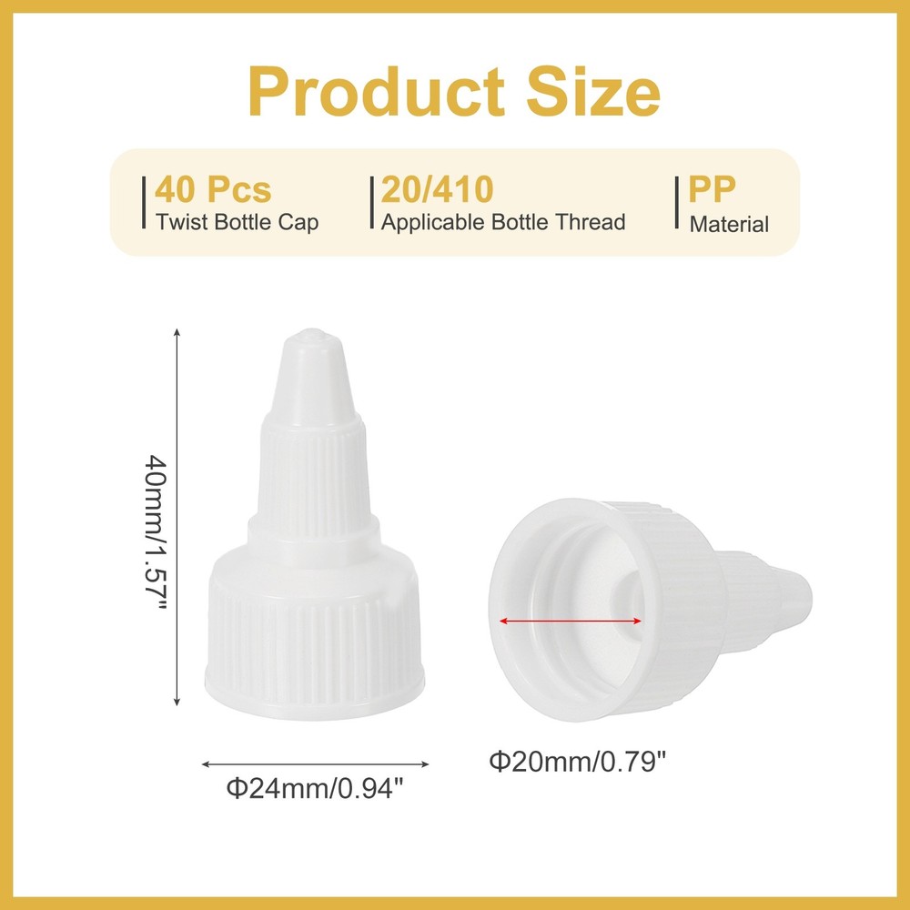 40Pcs 20/410 Plastic Ribbed Edge Squeeze Bottle Replacement Caps, White