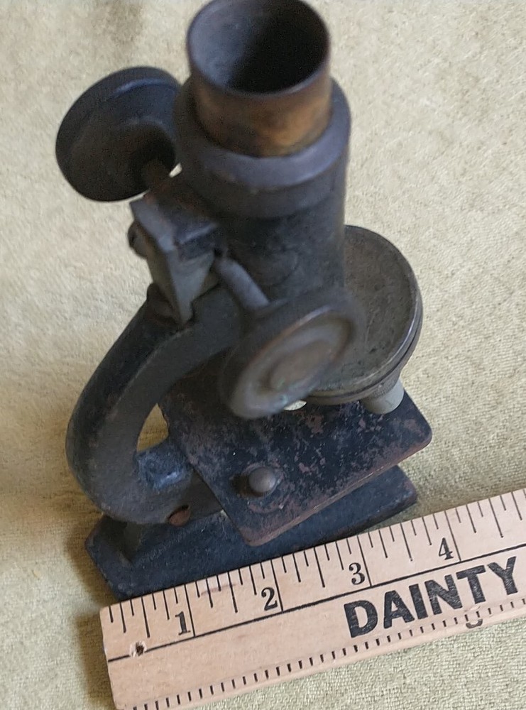 Antique Copper Large GE Round°C Thermometer & Brass/Iron Microscope Steampunk