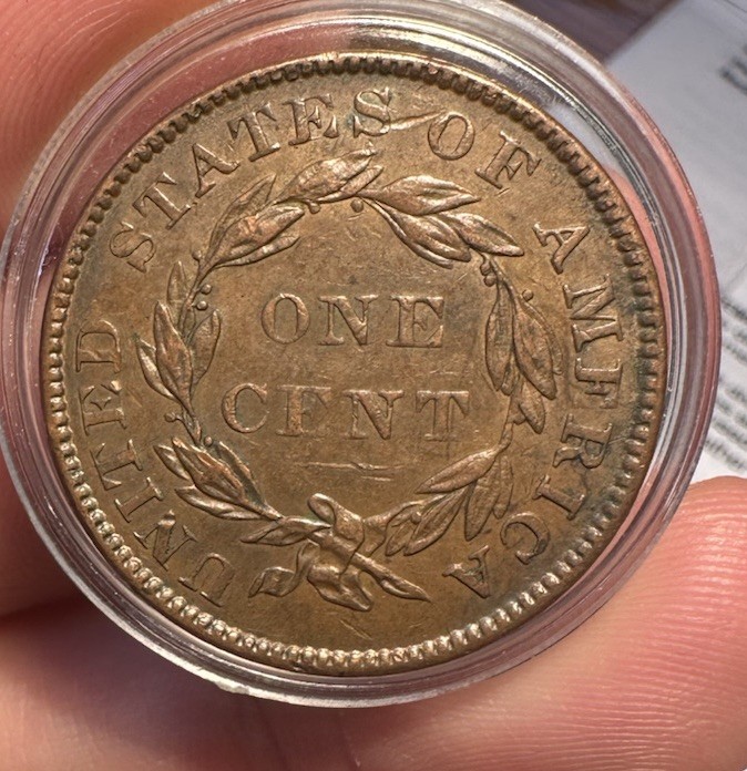 1836 Coronet Head Large Cent AU About Uncirculated