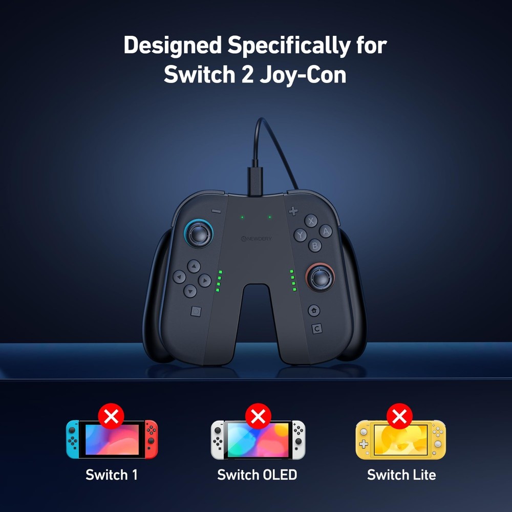 NEWDERY Charging Grip & Charging Dock for Switch 2 Magnetic Grip Controller