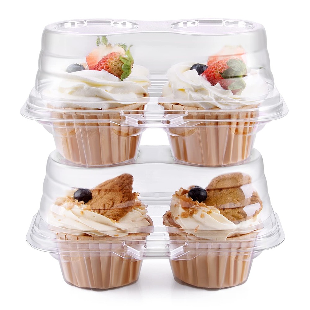 50-Pack 2-Cavity Clear Stackable Cupcake Boxes Carrier Holder Container