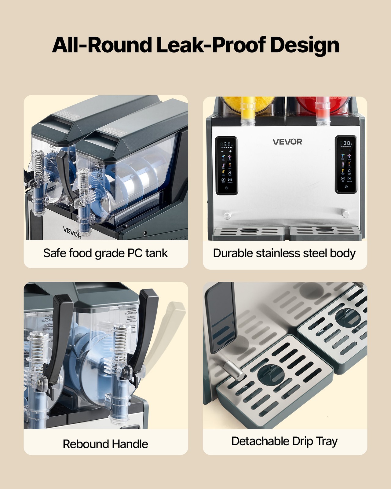 VEVOR Slushy Machine 4L/135oz No Ice Needed Frozen Drink Maker with Dual Tanks