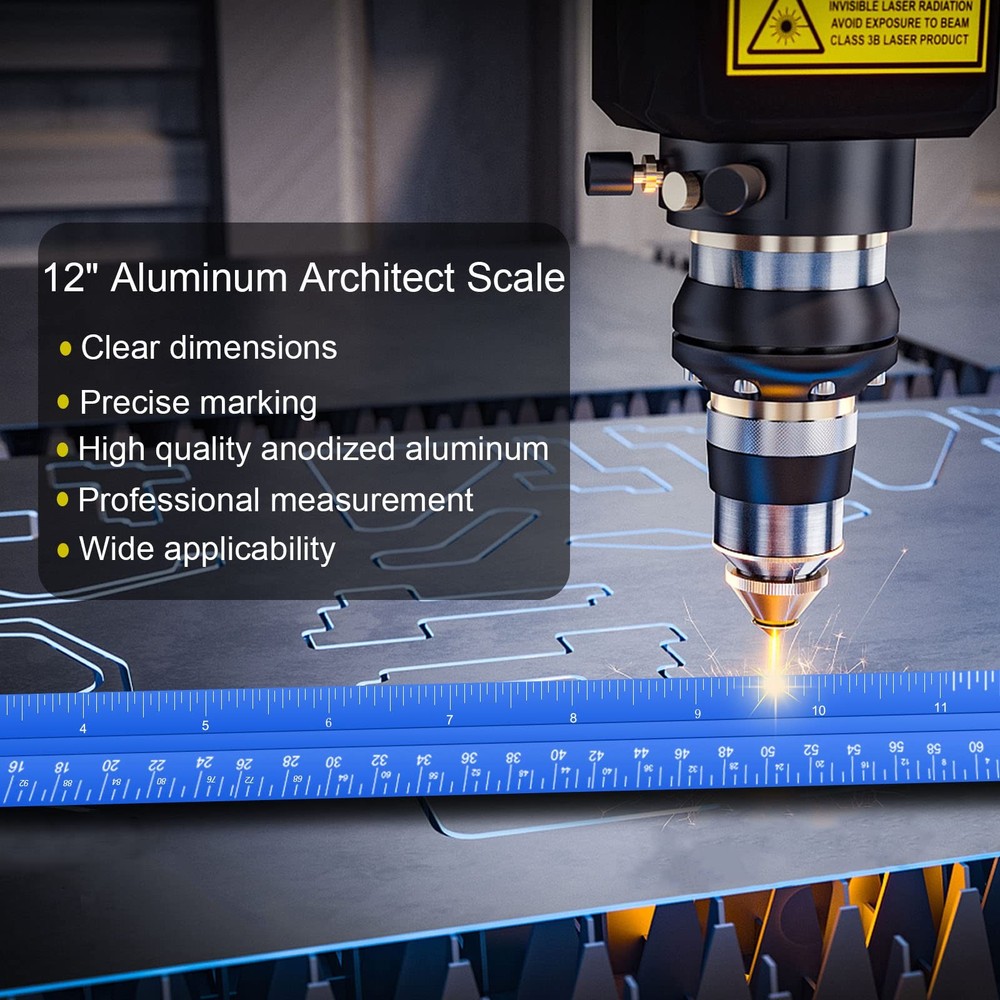 Architectural Scale Ruler, 12'' Imperial Architect Scale, Aluminum Engineer S...