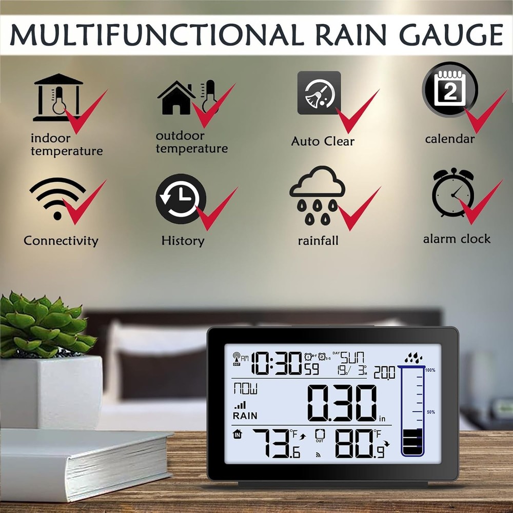 Wireless Digital Rain Gauge with Thermometer,
