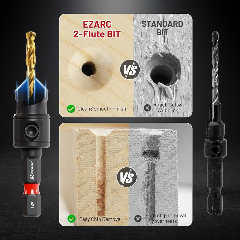 EZARC Countersink Drill Bit Set, 12 PCS Counter Sink Adjustable,...