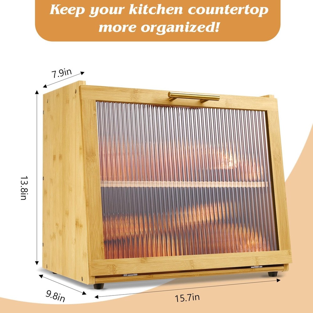 Joyvilla Double Layer Bamboo Bread Box for Kitchen Countertop, Bread Storage ...