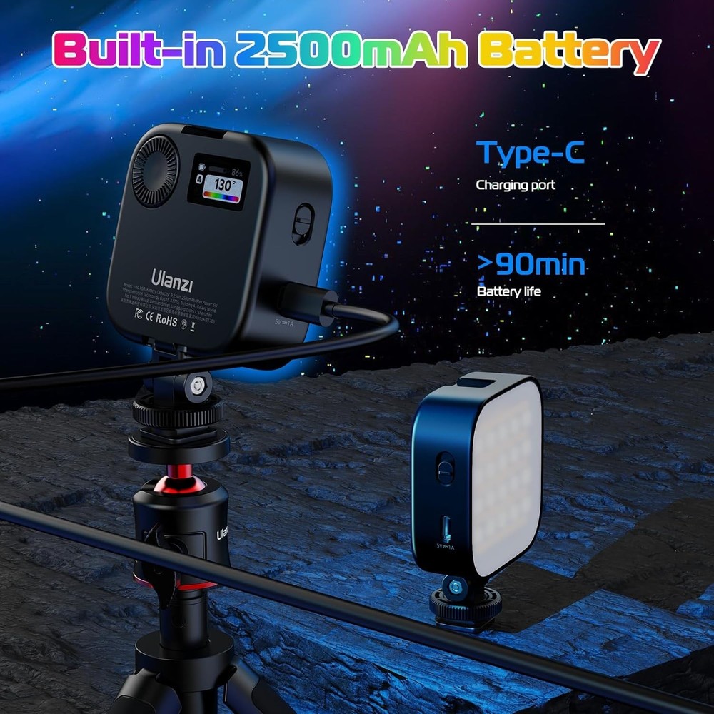 Compact 360° RGB Camera Light with Magnetic Back & Quick Release for Easy Setup