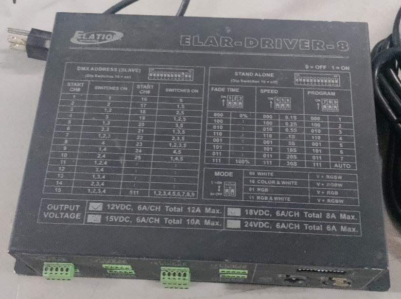 Elation ELAR- DRIVER-8. Lighting Controller Power on Tested