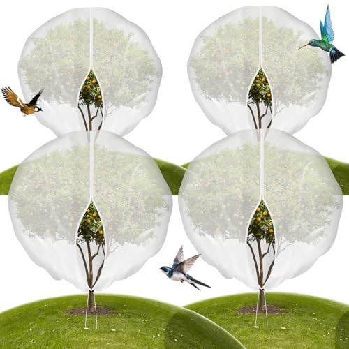 4-Pack 10 * 10FT Large Fruit Tree Netting with Drawstring and Zipper, 4PC
