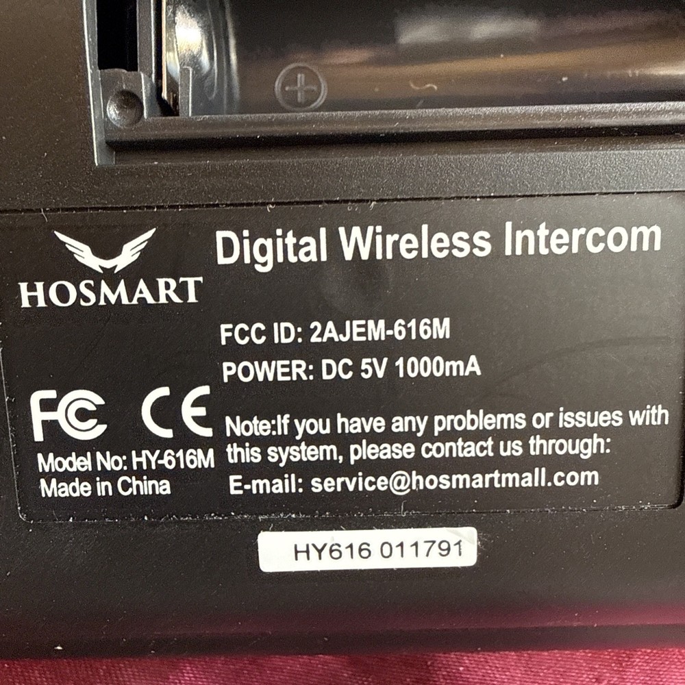 2x Hosmart HY-616S Full Duplex Digital Wireless Intercom System Two Way