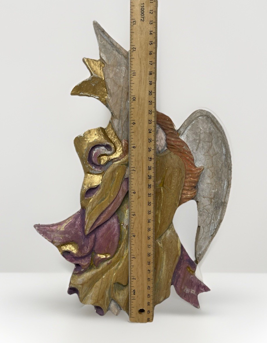 VTG Carved Wooden 13” Angel Playing Trumpet Angelic Wall Art Philippines