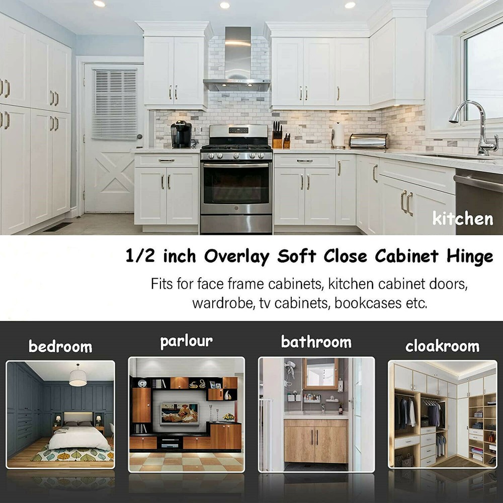 5 Pack 1/2" Overlay Soft Close Face Frame 105° Compact Cabinet Hinge Handware US