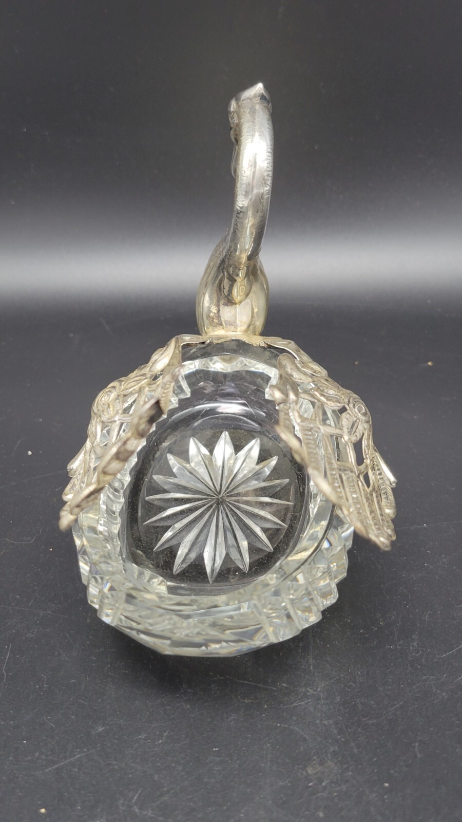 Vintage Sterling Silver & Crystal Swan Master Salt Cellar / Caviar Bowl, 5 1/4"