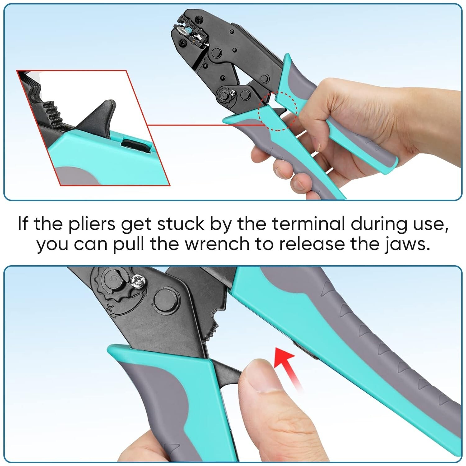 Crimper Tool with Dual-Color Handle for Heat Shrink Connectors - Ratcheting Wire