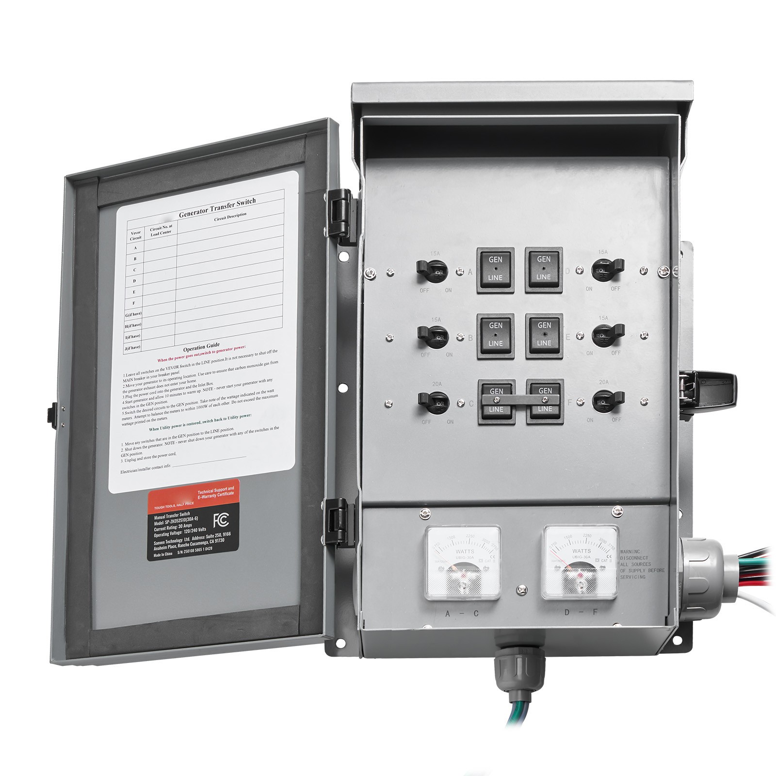 Manual Transfer Switch 30A Generator Transfer Switch Kit NEMA 3R 7500W 120/240V