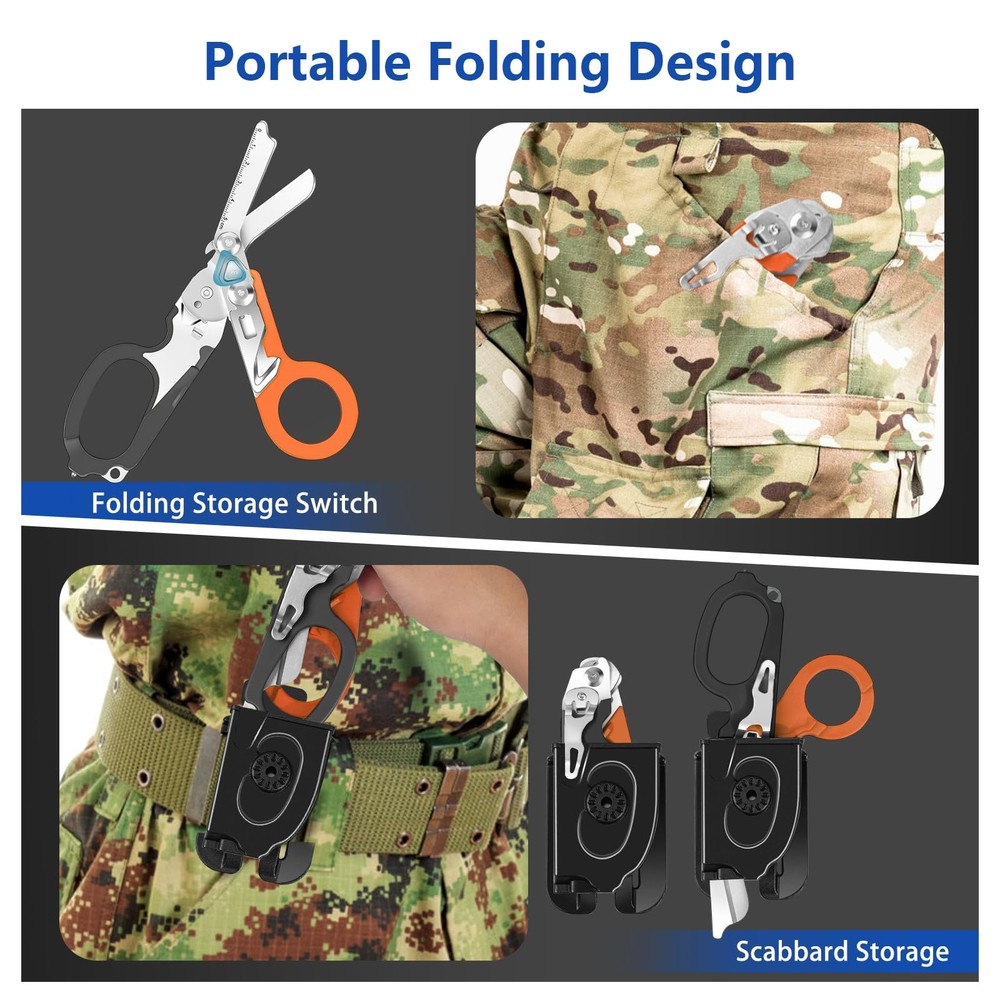 6 In 1 Multi-function Trauma Shears Foldable with Compatible Holster and Penl...
