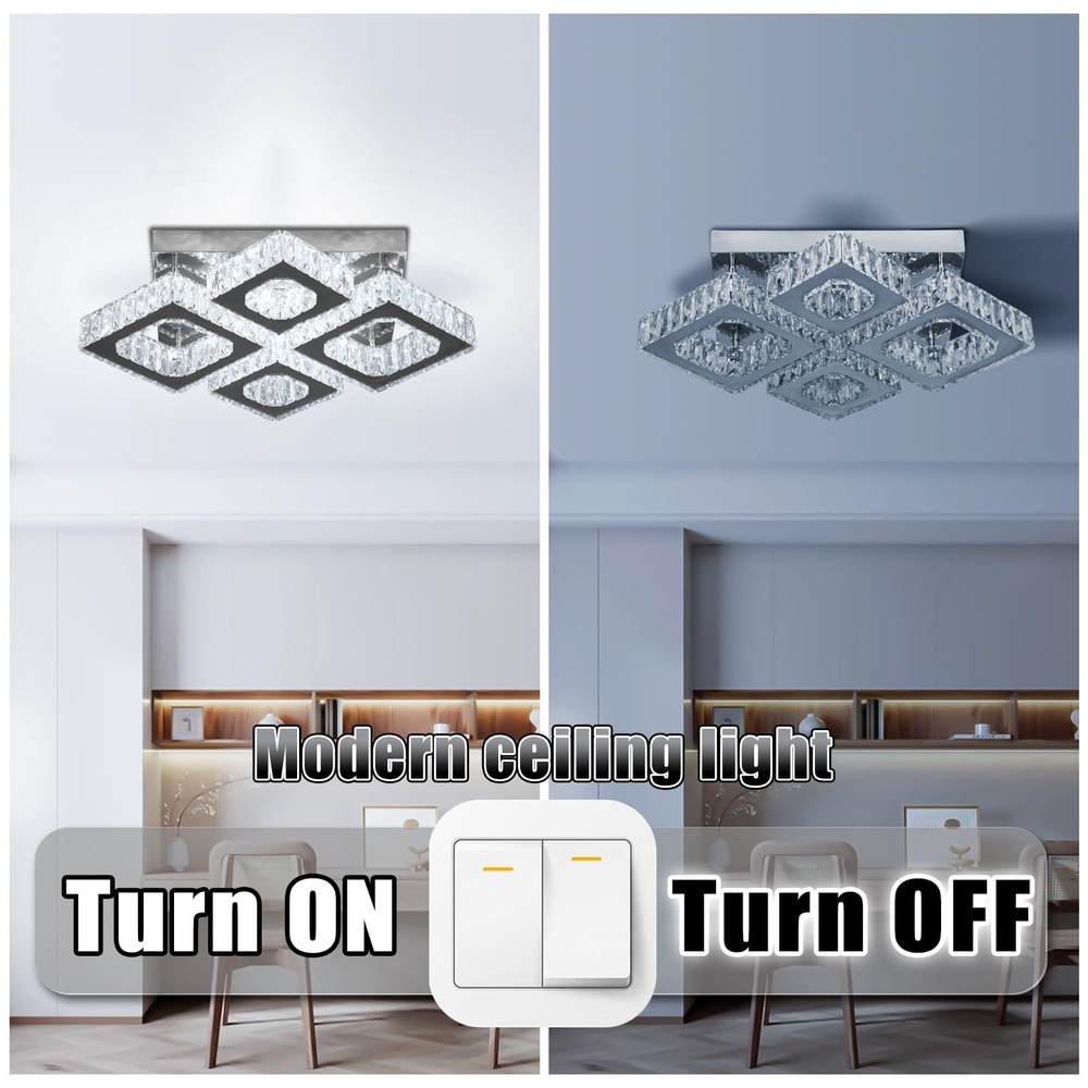 22" Crystal Chandelier Square Ceiling Light Led Flush Mount Ceiling Lighting ...
