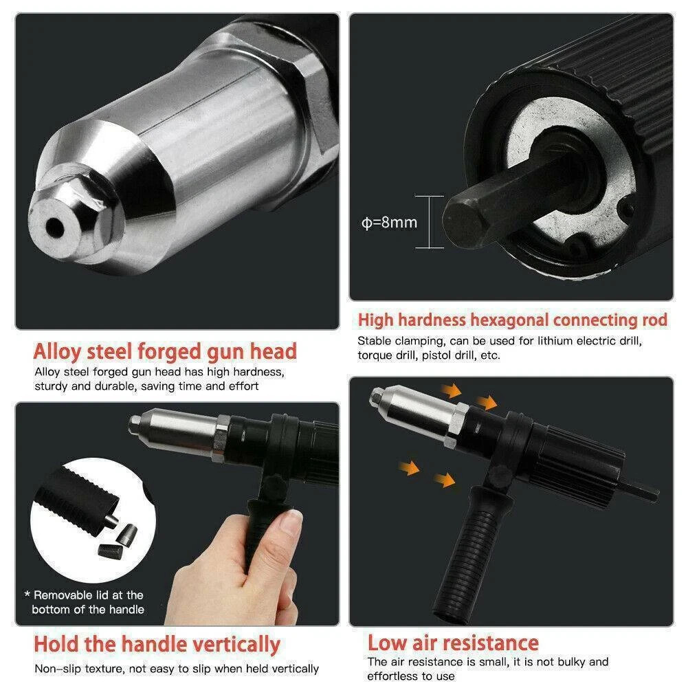 Professional Electric Rivet Nut Gun Adaptor Insert Cordless Power Drill Tool US