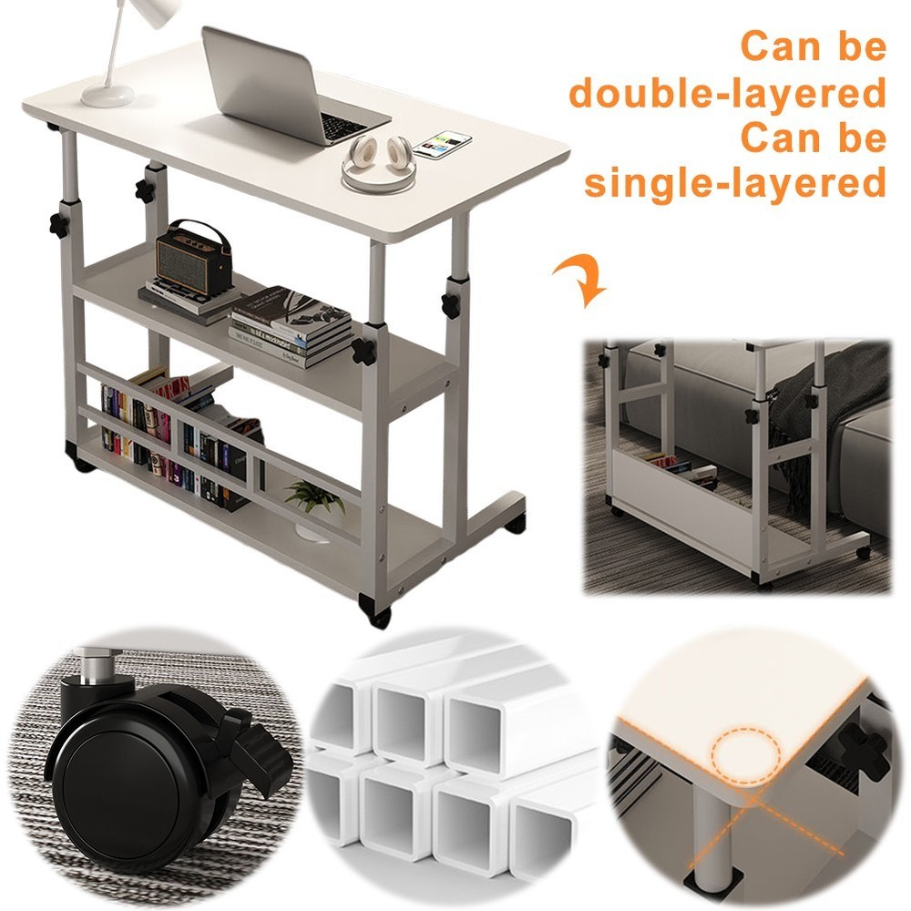 Rolling Laptop Desk Office Computer Table Stand Up Workstation Adjustable Height