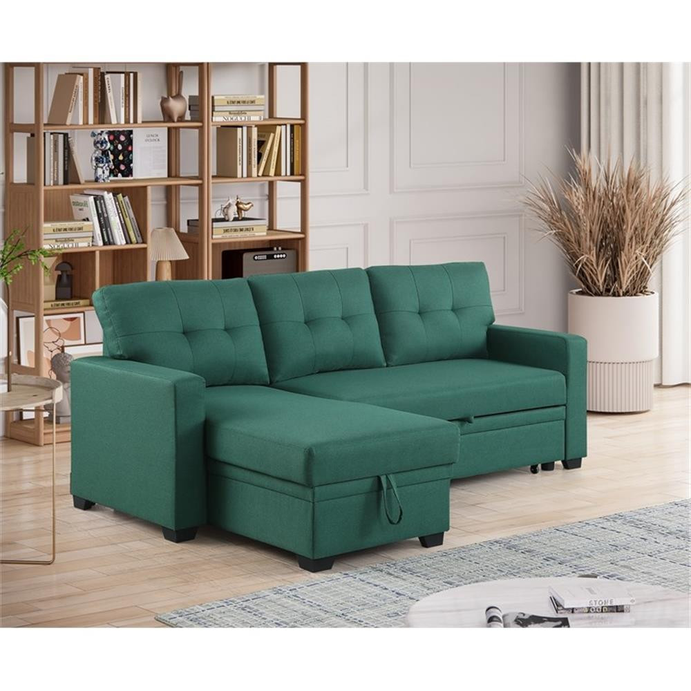 Devion Furniture Polyester Fabric Reversible Sleeper Sectional Sofa-Green