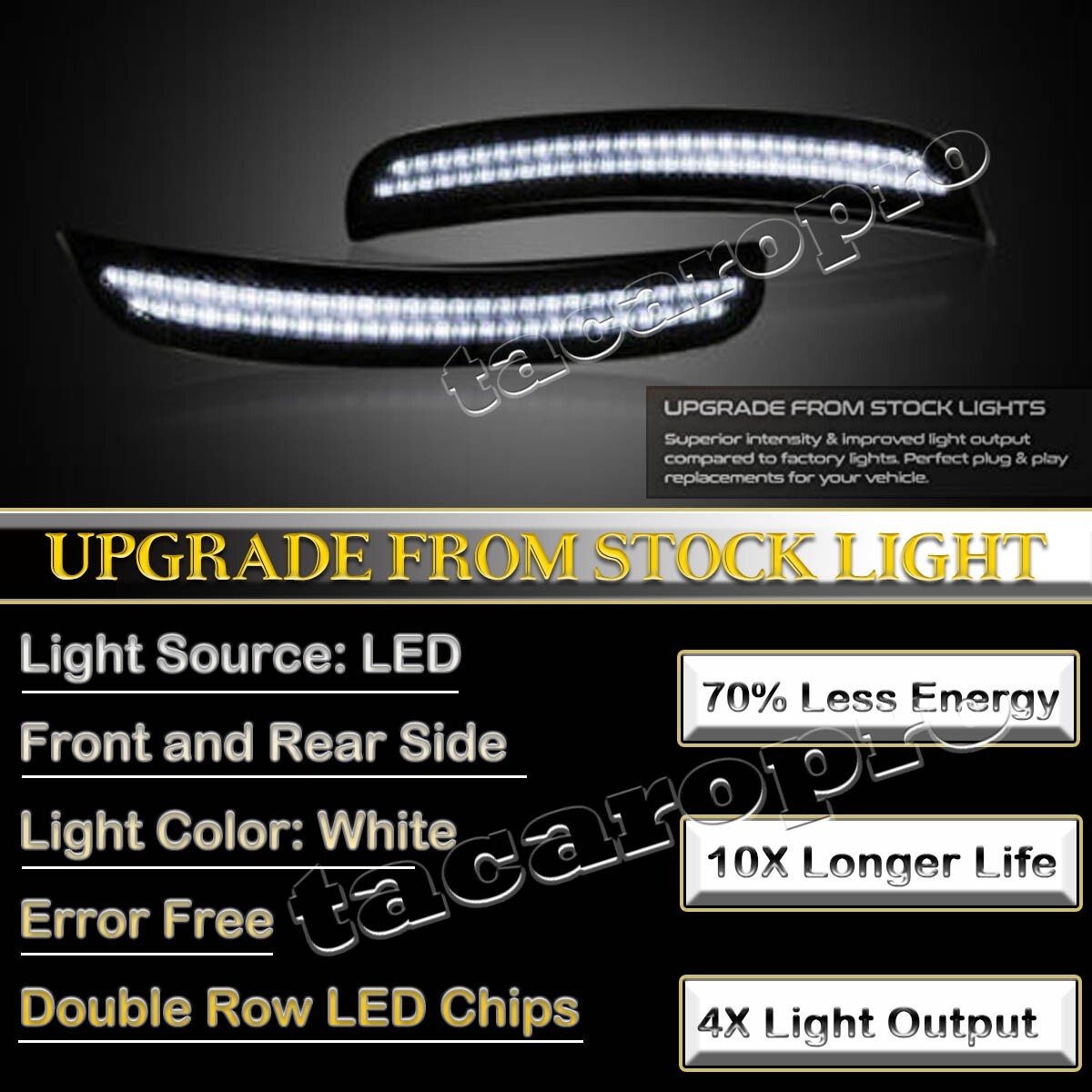 For 2015-2023 Dodge Charger White Front Rear LED Side Marker Light Smoked Lens