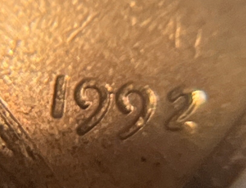 1992 BU Penny Date Error Missing Part Of 2 Toning