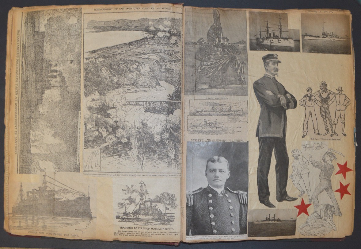 Antique 1898 SPANISH AMERICAN WAR SCRAPBOOK, Huge, Original ! Remember the Maine