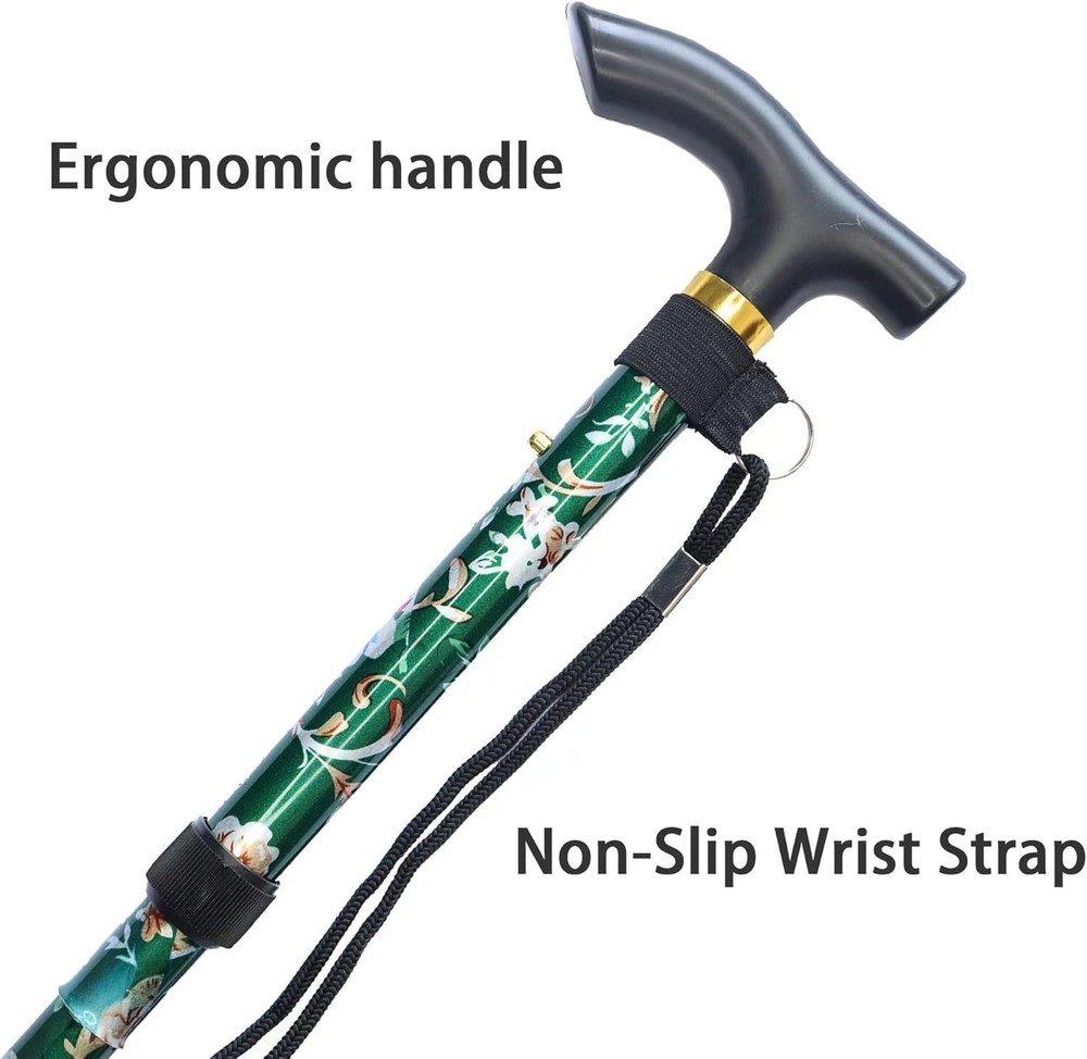 Compact Folding Cane with Ergonomic Grip - Lightweight 5-Level Adjustable Height