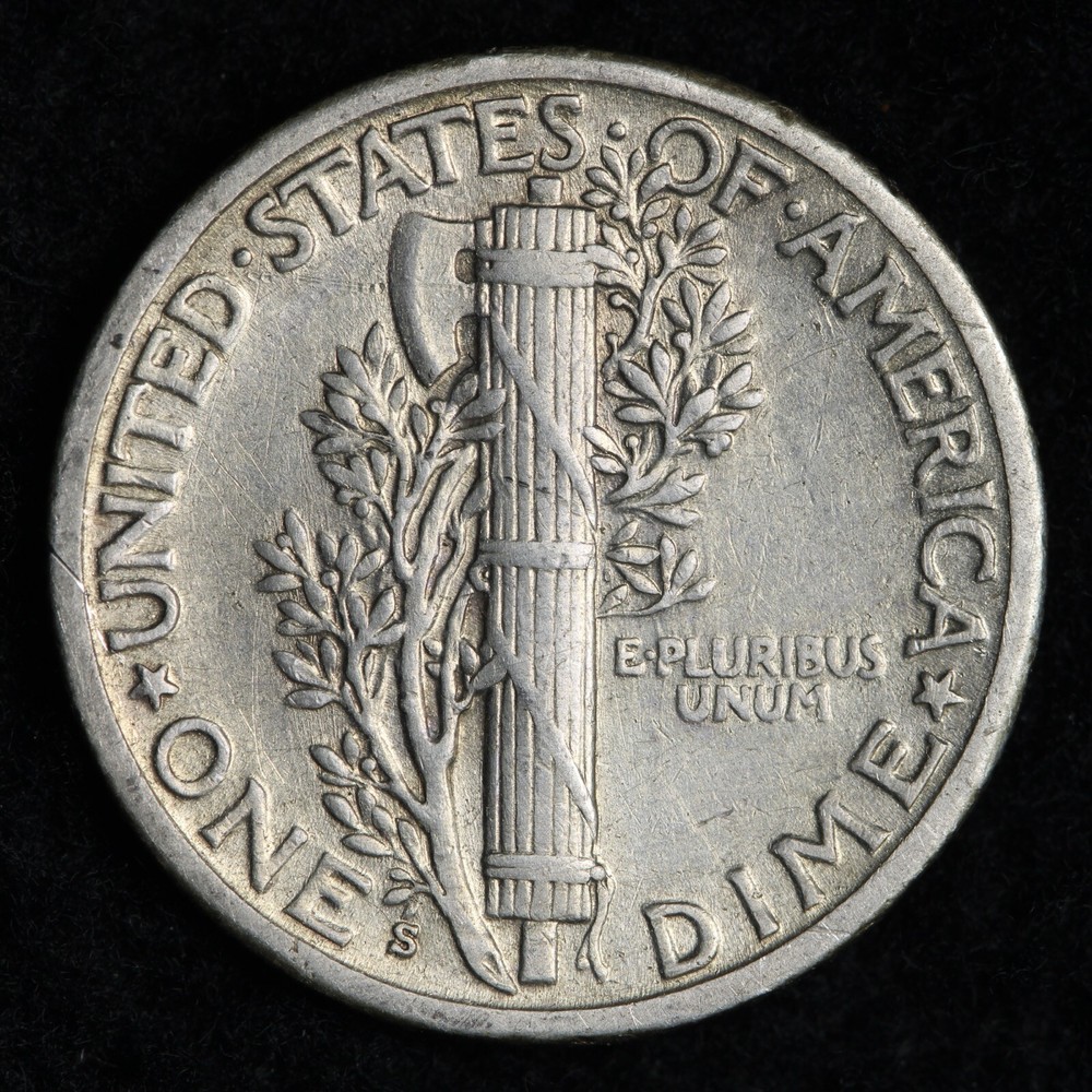 1927-S Mercury Silver Dime AU E357 WHM