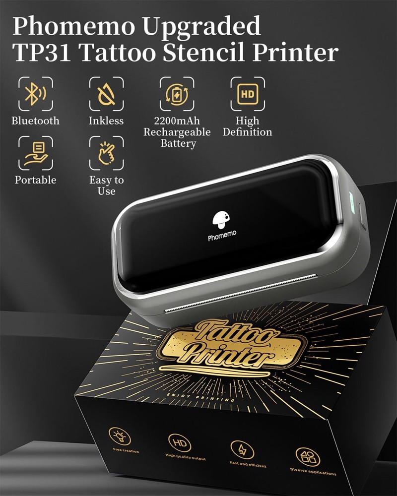 Phomemo TP31 Wireless Tattoo Stencil Printer with 30pcs Transfer Small, Gray