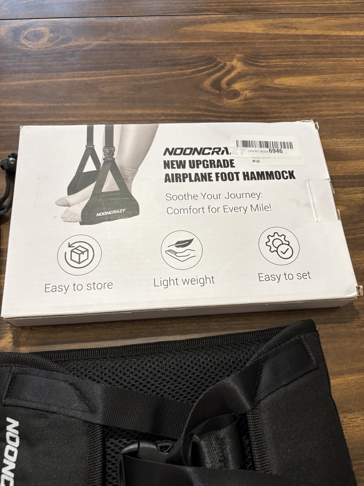 NoonCrazy Airplane Foot Hammock Black Comfort Easy Set Up Packable Lightweight