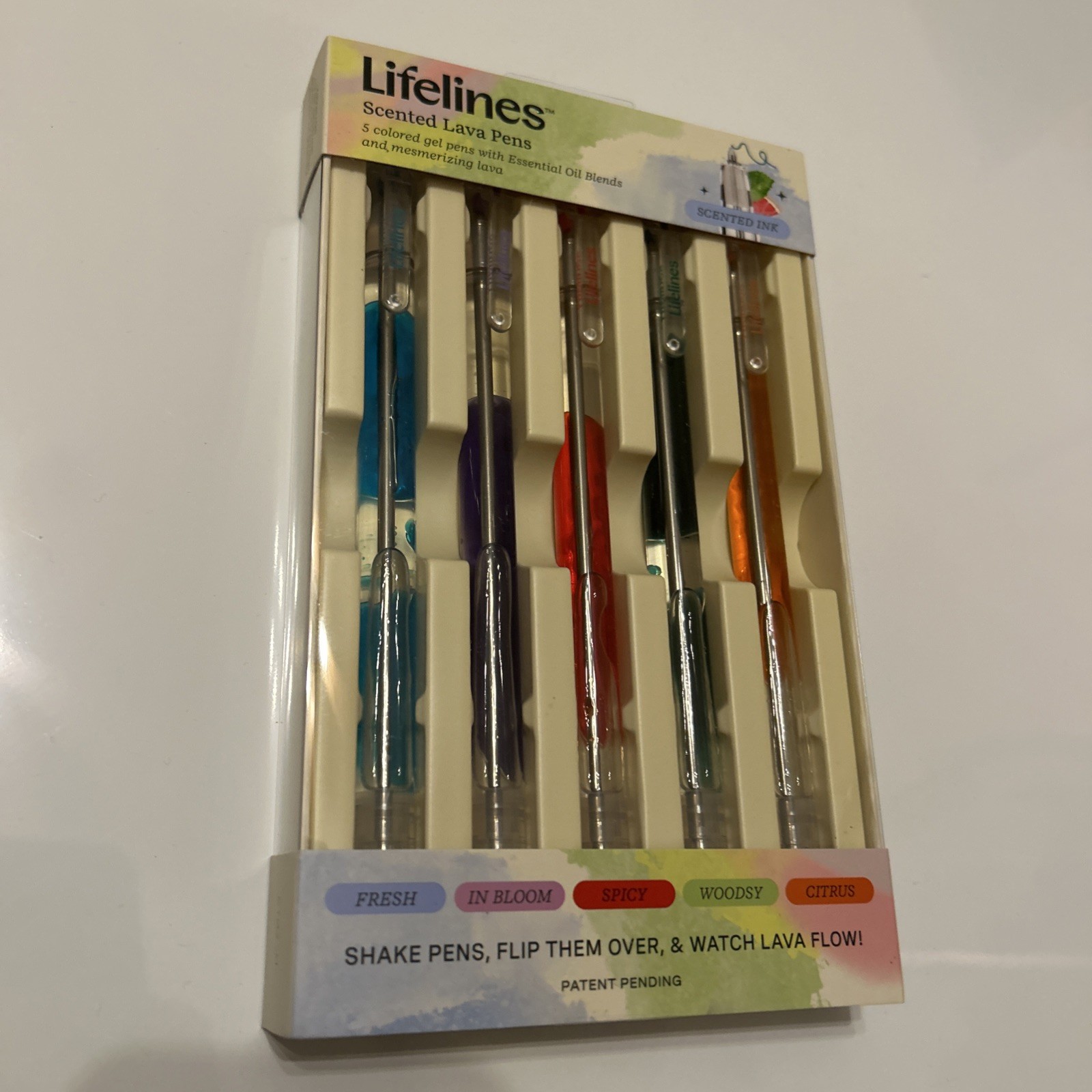 Lifelines Scented Lava Pens 5 Pack Colored Gel Pens Flowing Ink Aromatherapy NEW
